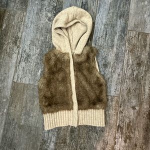 Knit hooded vest with faux fur
